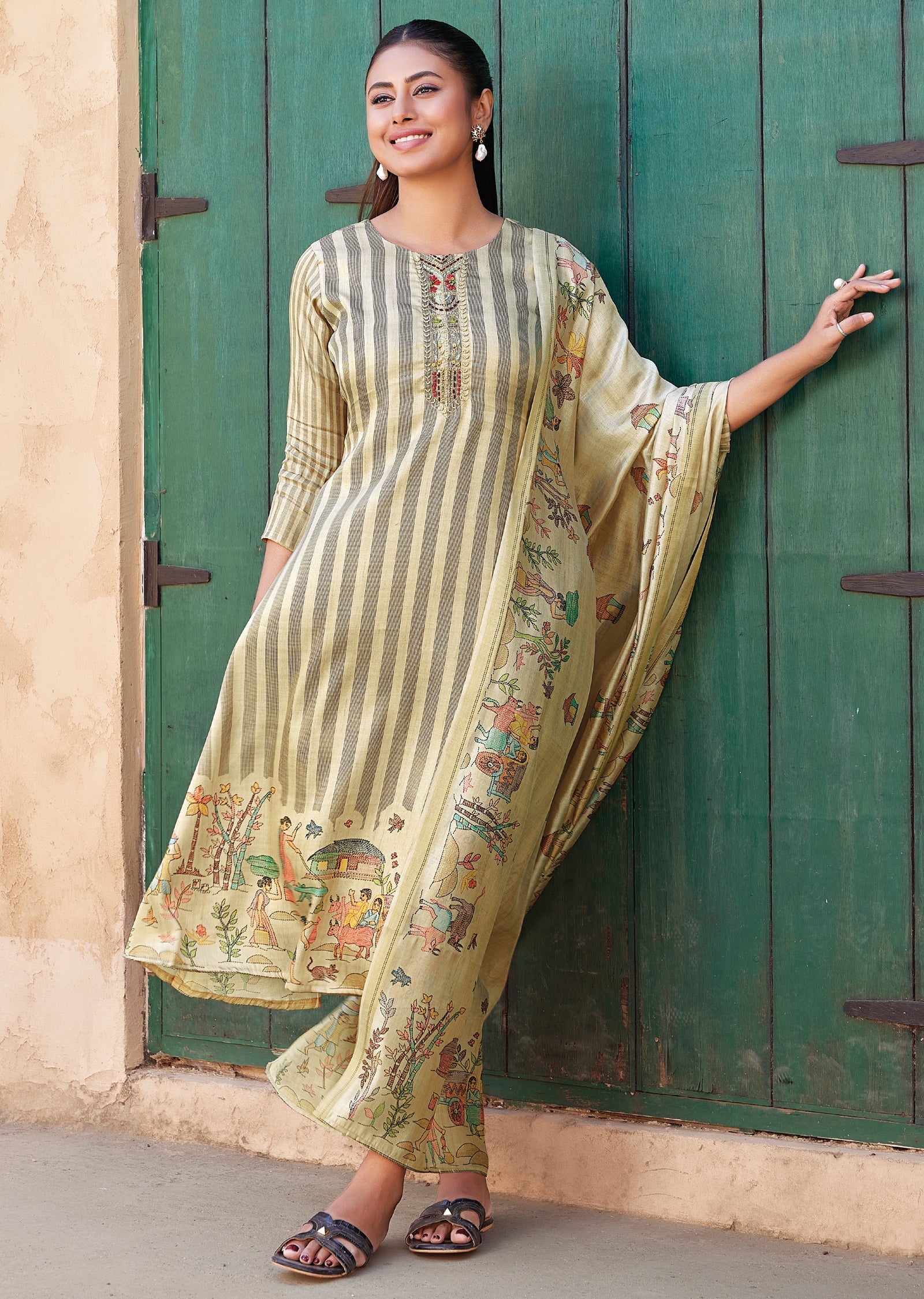 Beige Tussar Anarkali