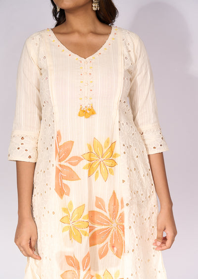 Off white Cotton Anarkali Suit