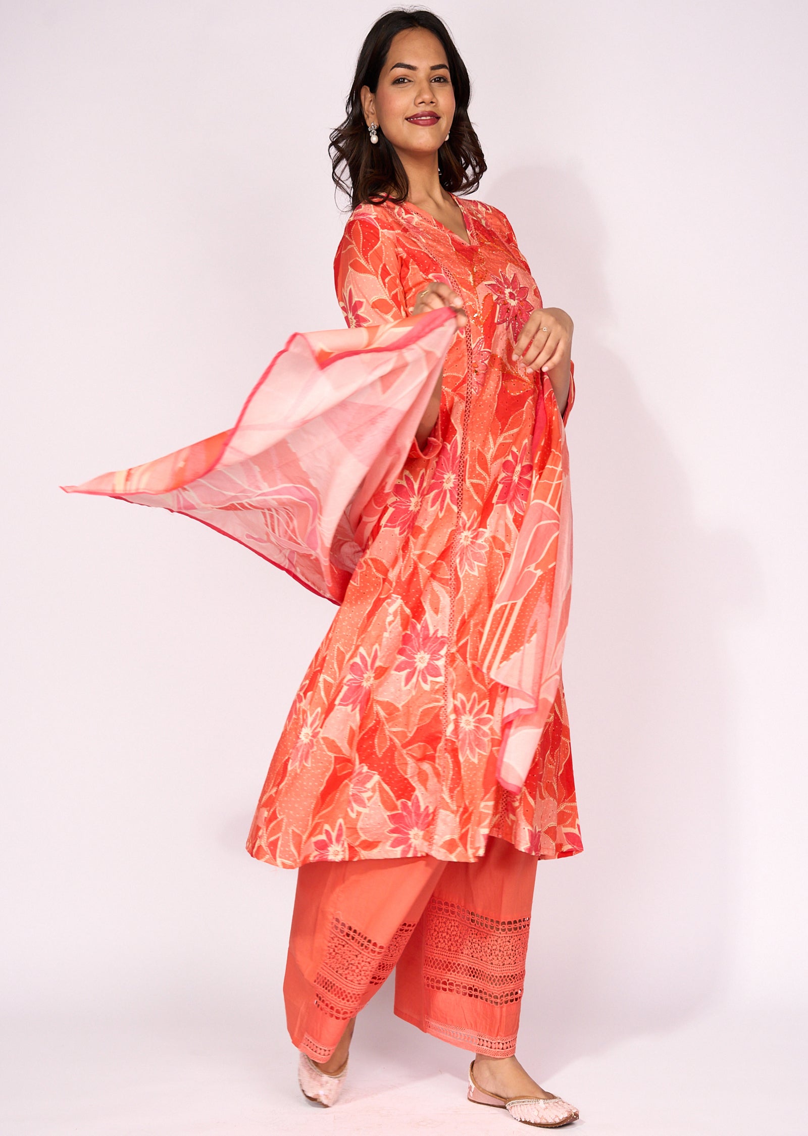 Coral Cotton Anarkali Suit