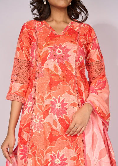Coral Cotton Anarkali Suit