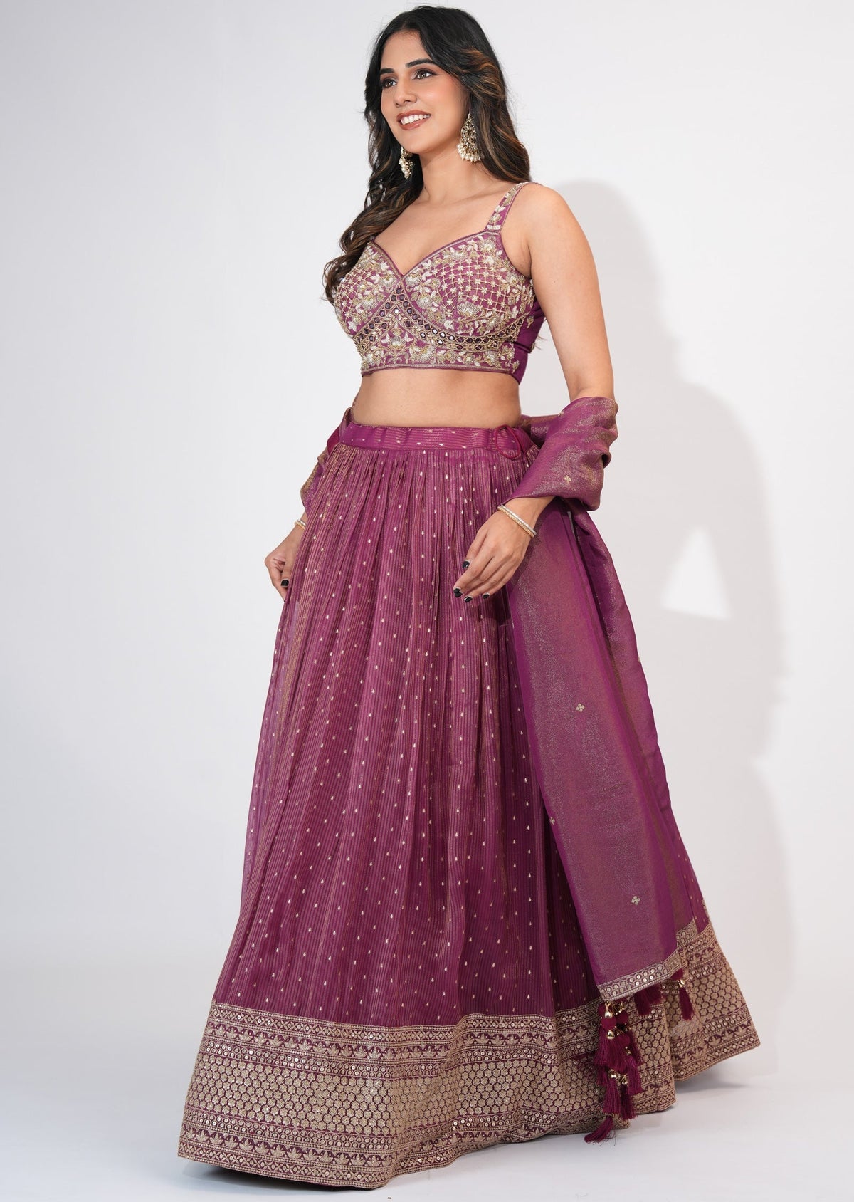 Wine Tissue Crop top Set