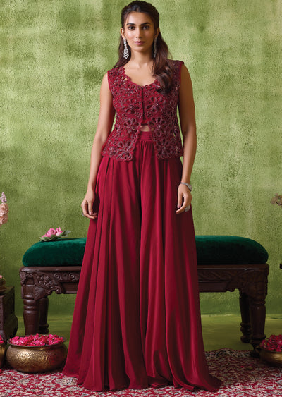 Maroon Crepe Indowestern Set