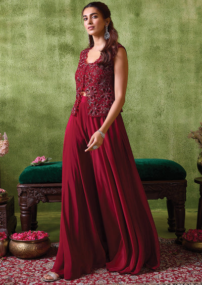 Maroon Crepe Indowestern Set