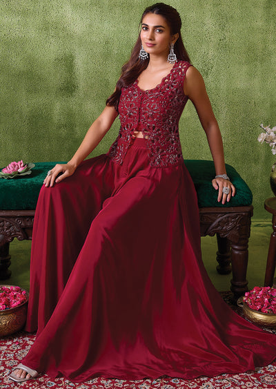 Maroon Crepe Indowestern Set