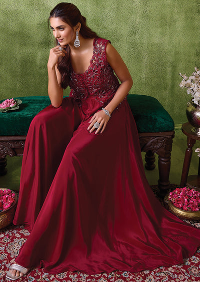 Maroon Crepe Indowestern Set
