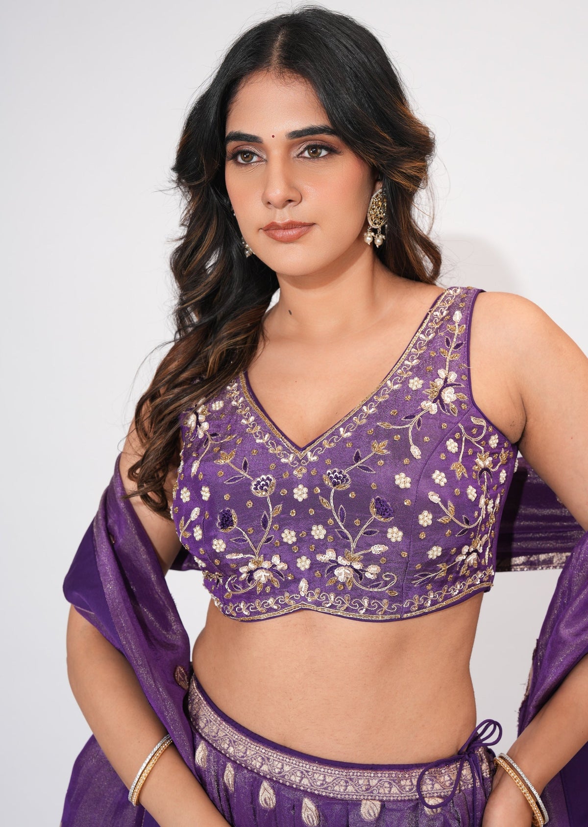 Purple Tissue Crop top Set