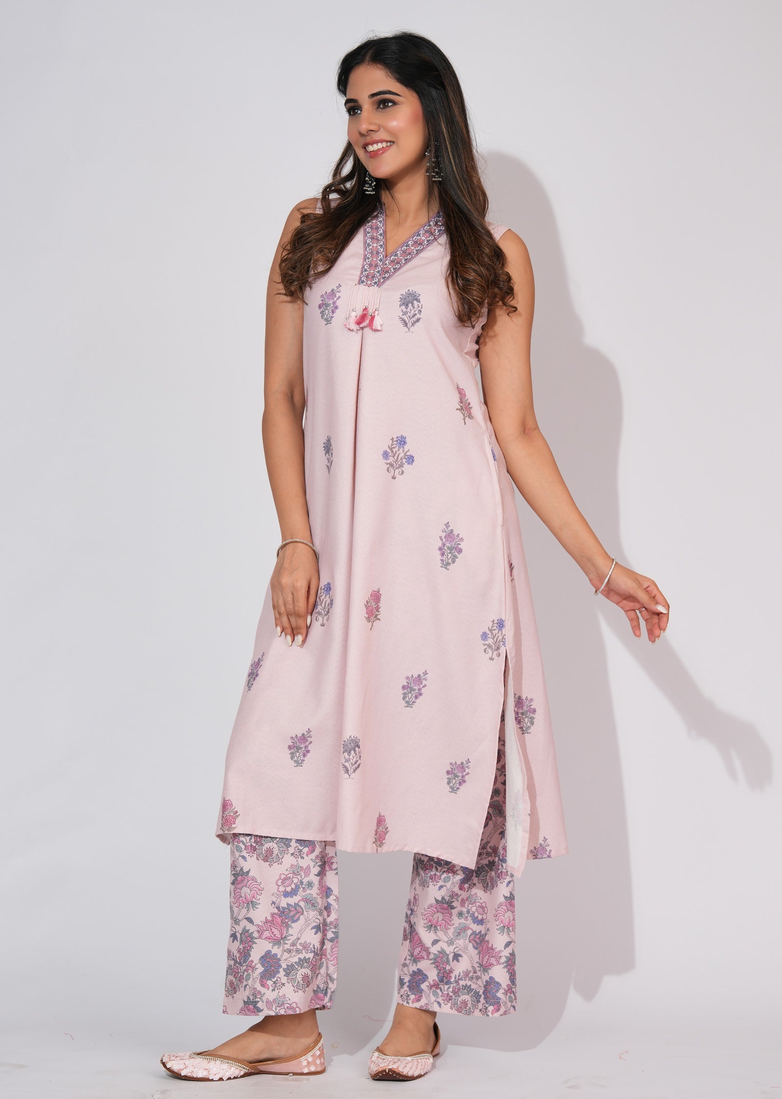Dusty Peach Cotton Straight cut Kurti set
