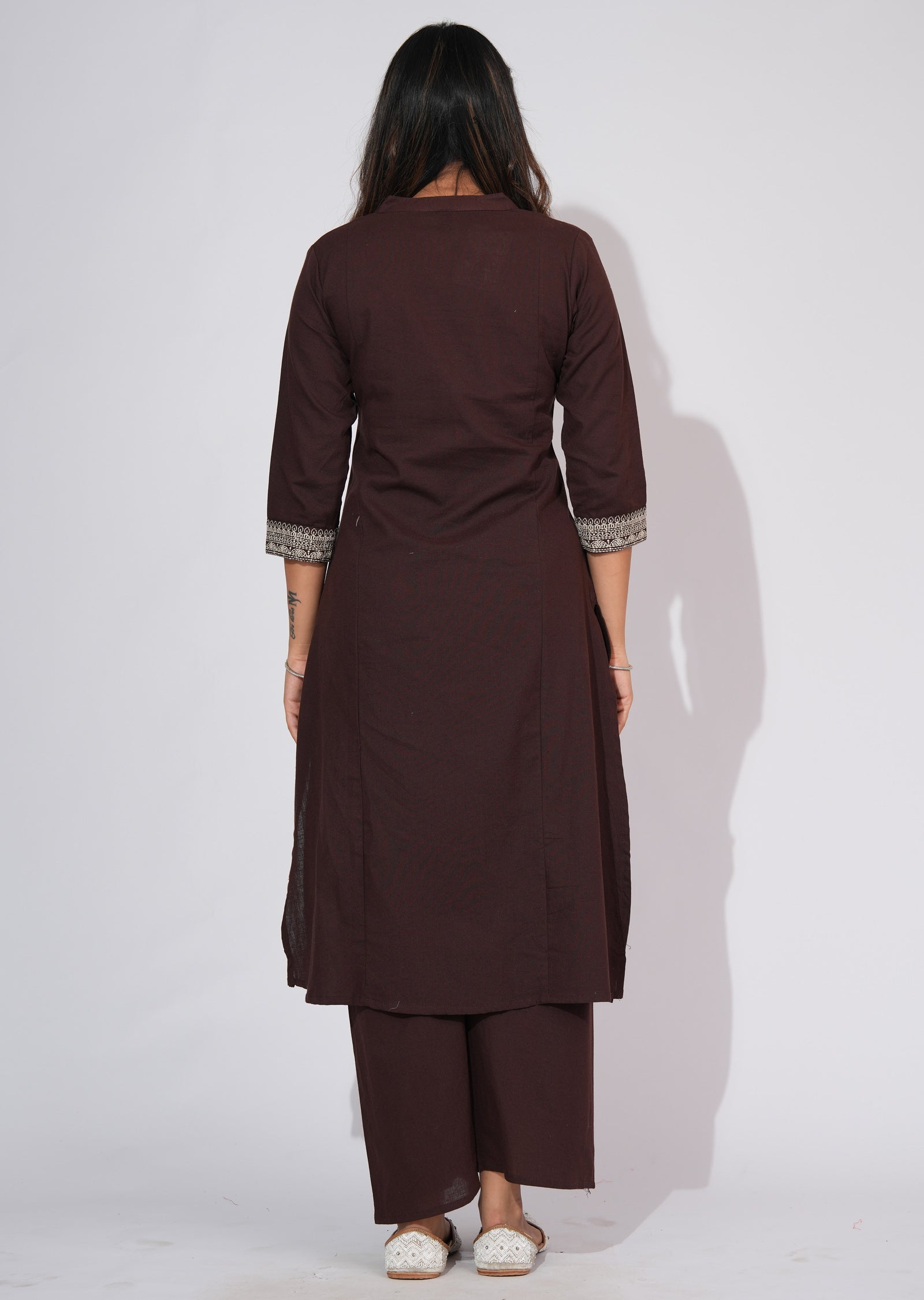 Brown Cotton Straight cut Kurti set