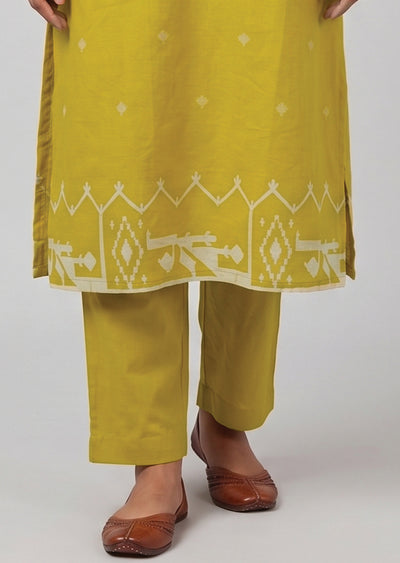 Yellow Cotton Straight cut Kurti set