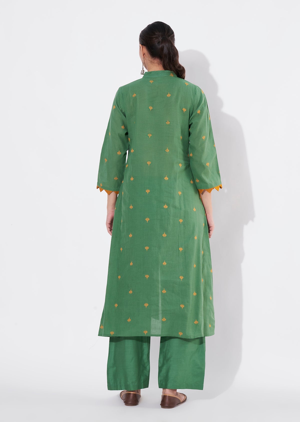 Mehndi Green Cotton Frock style kurti set