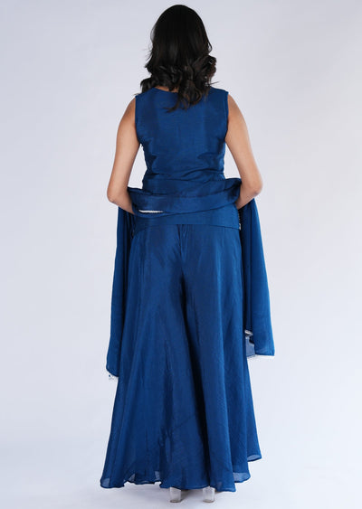 Blue Chinnon Sharara Set
