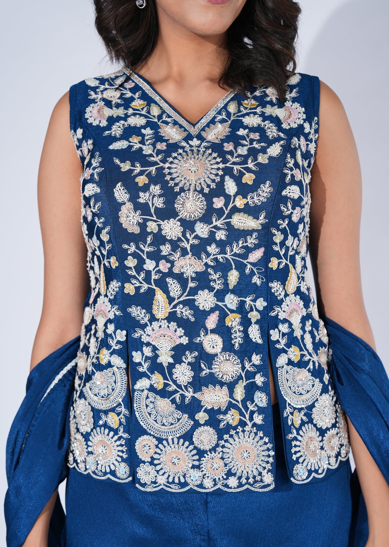 Blue Chinnon Sharara Set