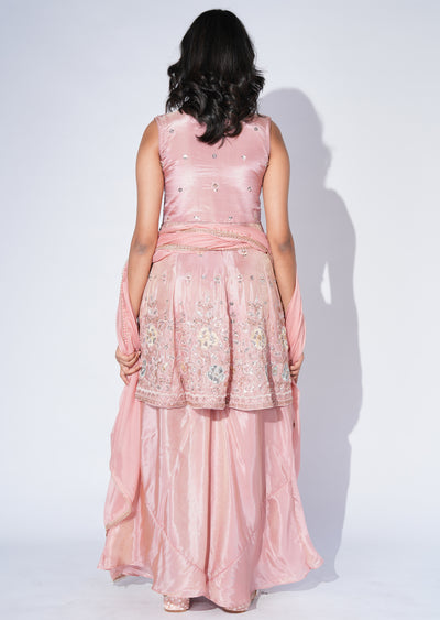 Peach Tissue Sharara Set