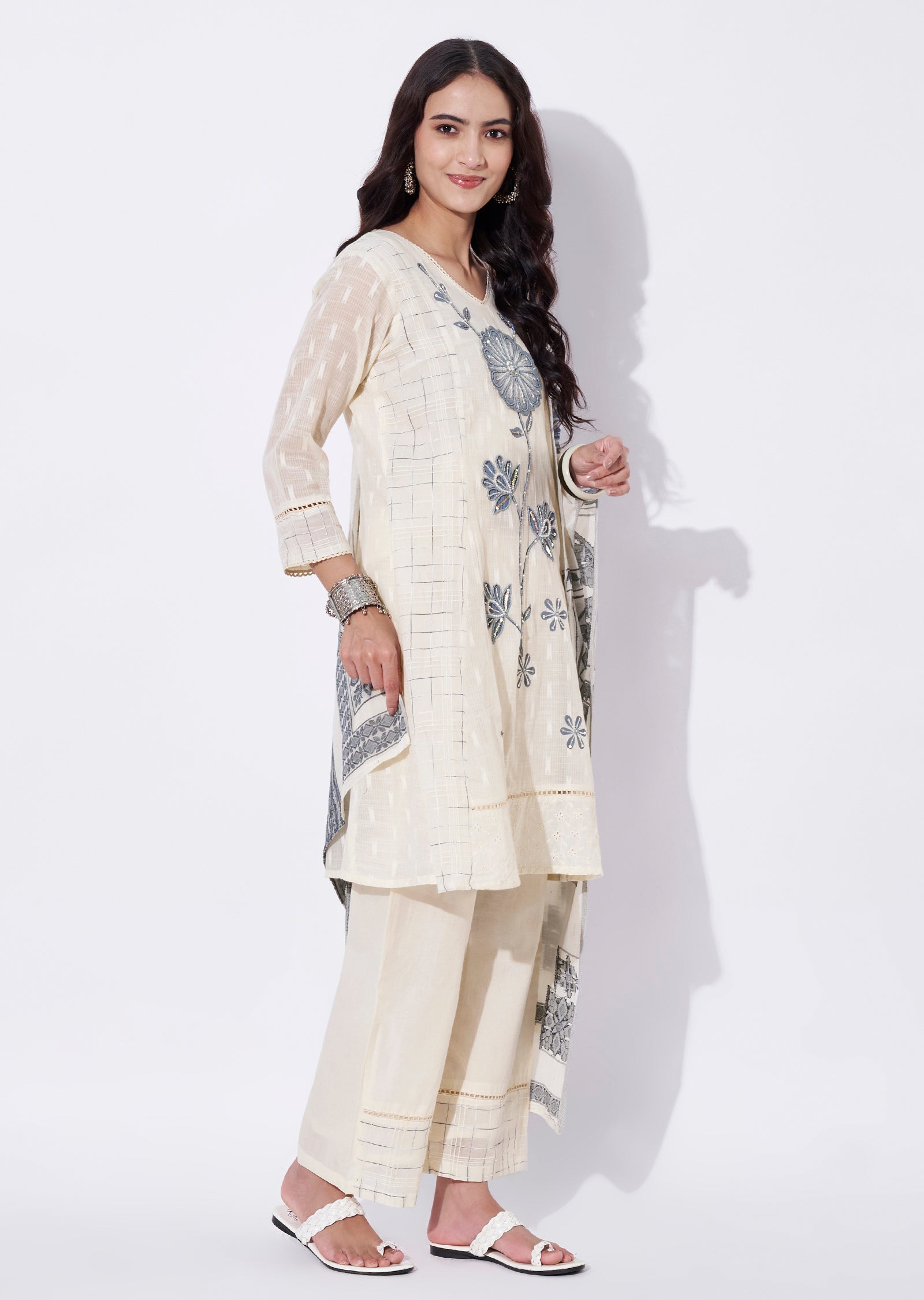 Grey Cotton Anarkali Suit