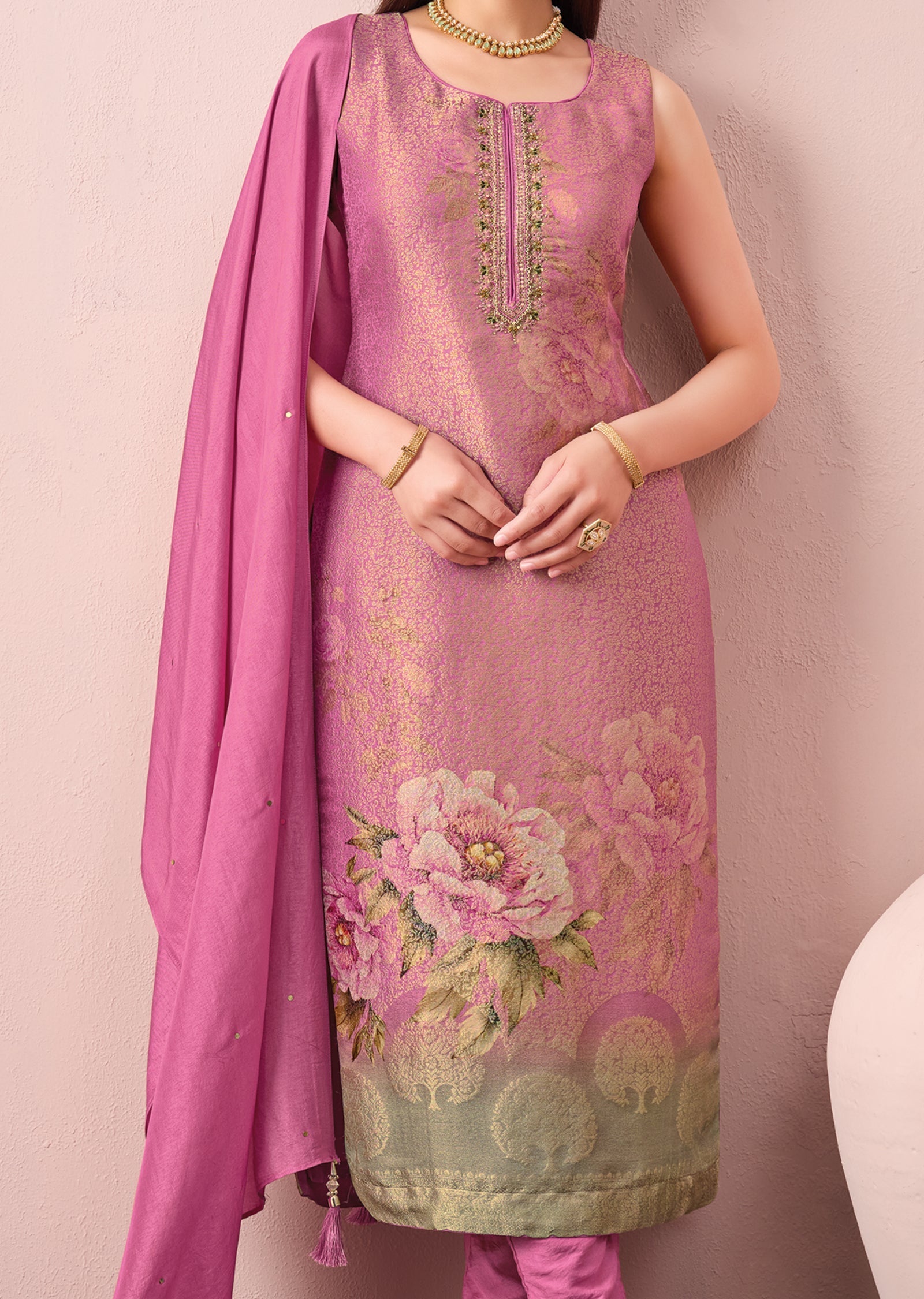 Light Pink Silk Straight cut suit