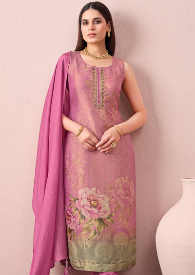 Light Pink Silk Straight cut suit