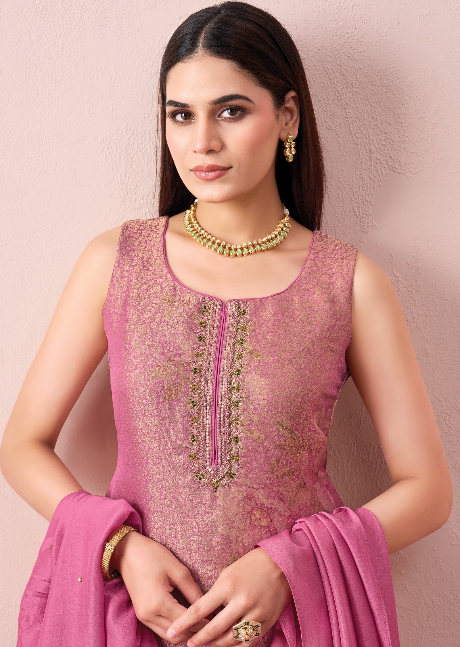 Light Pink Silk Straight cut suit