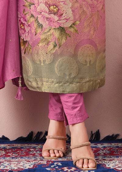 Light Pink Silk Straight cut suit