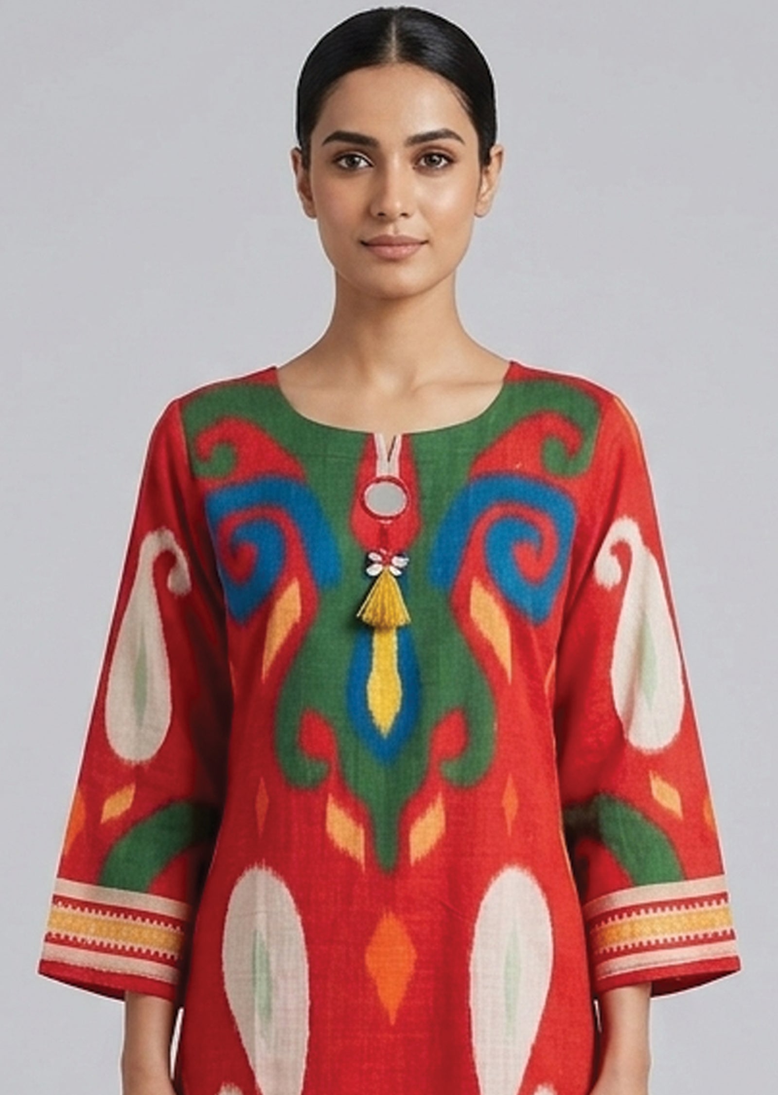 Red Cotton Straight cut Kurti set