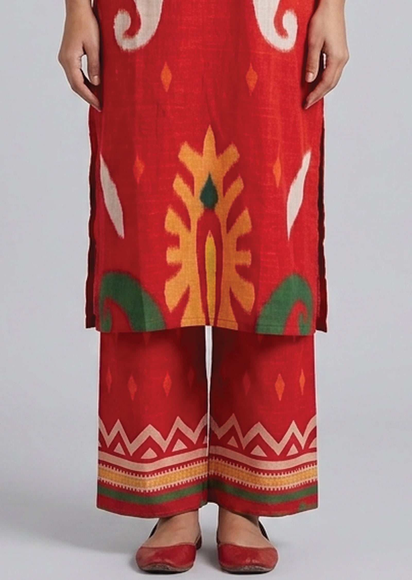 Red Cotton Straight cut Kurti set