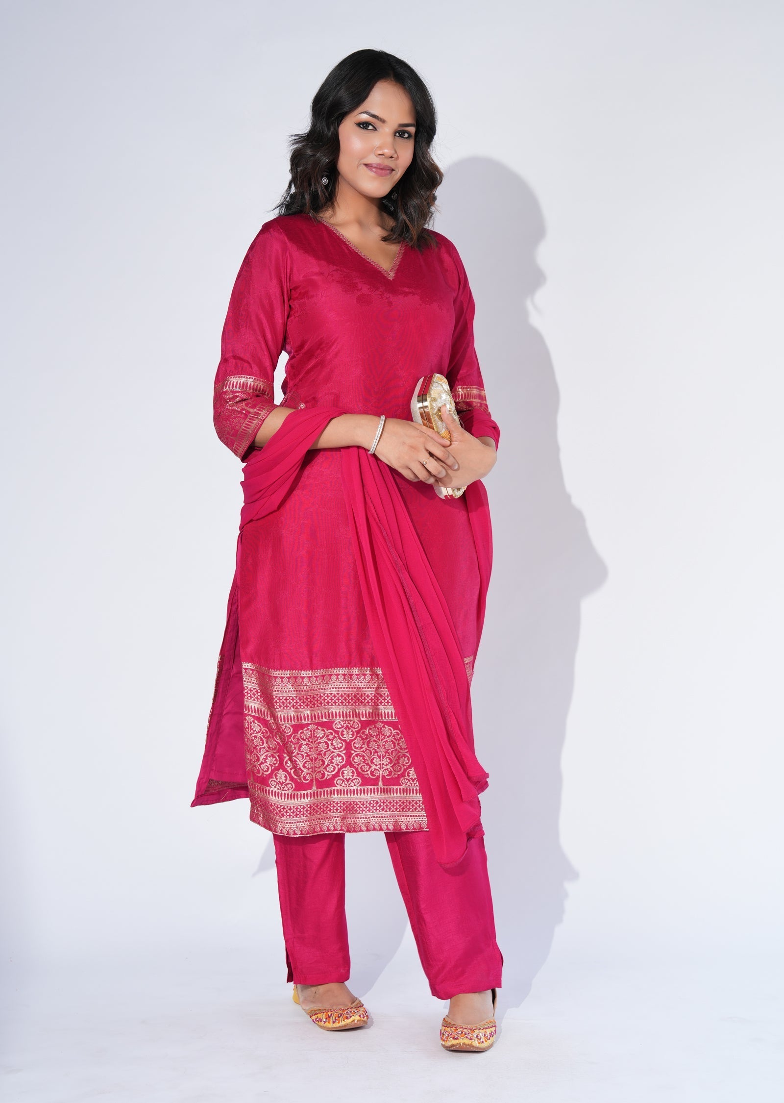 Pink Silk Straight cut Suit
