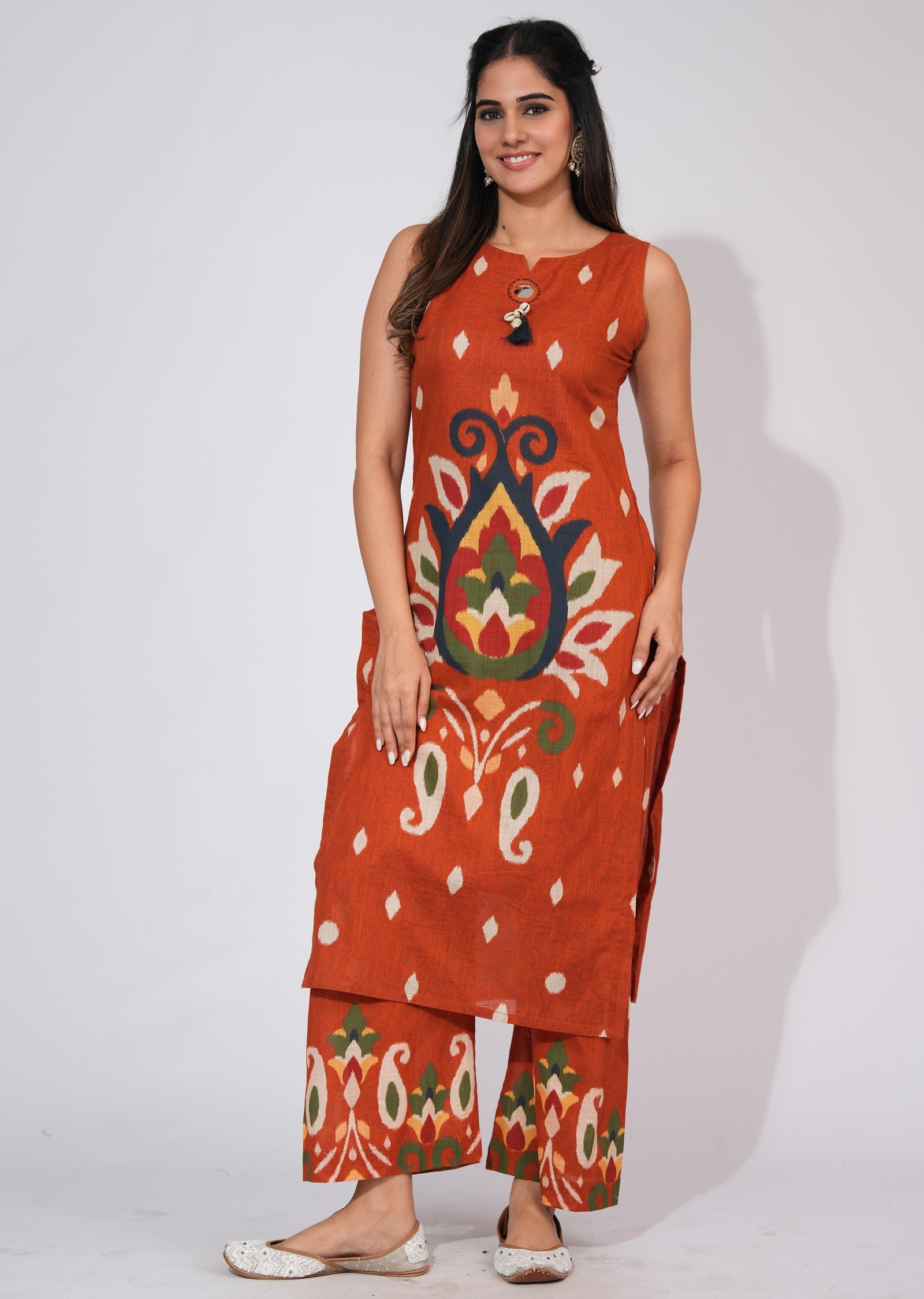 Rust Cotton Straight cut Kurti set