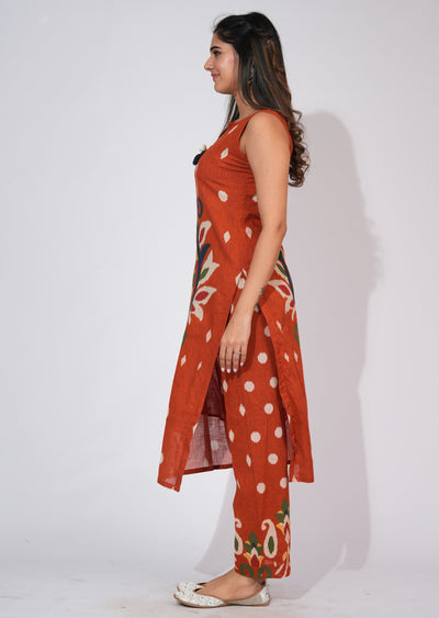 Rust Cotton Straight cut Kurti set
