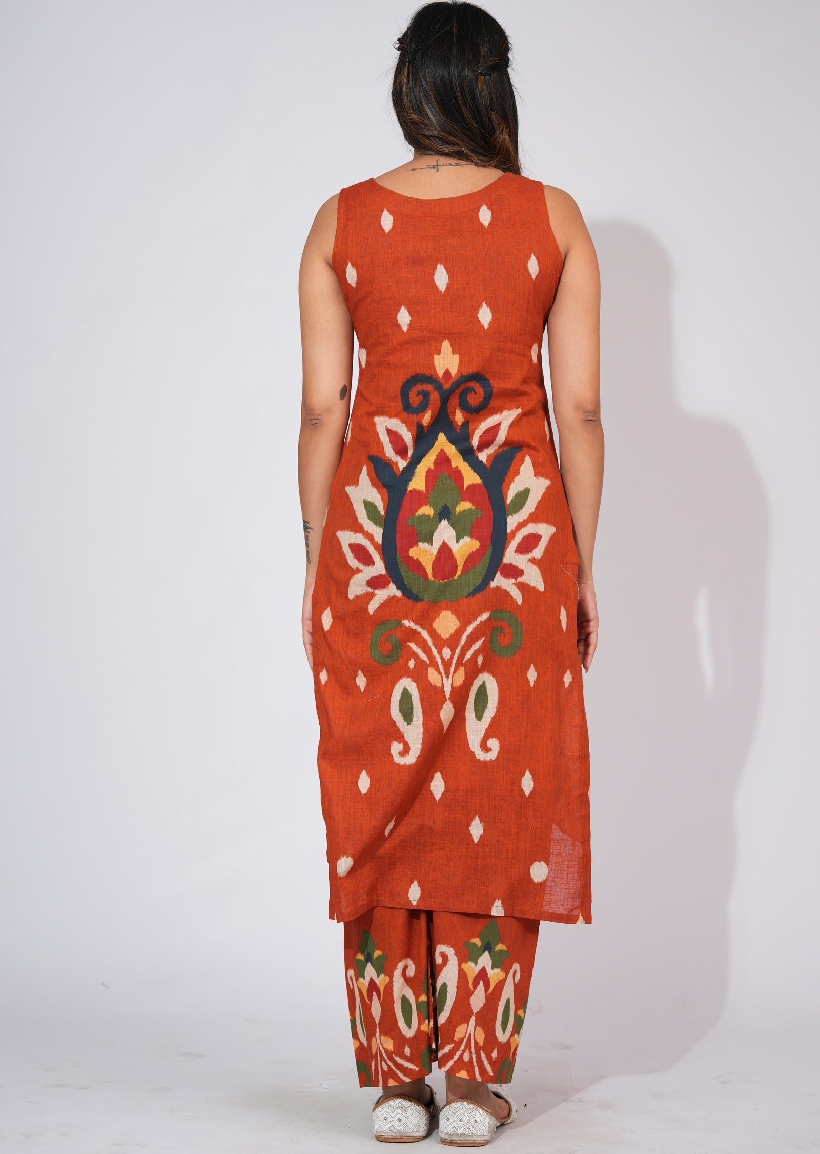 Rust Cotton Straight cut Kurti set