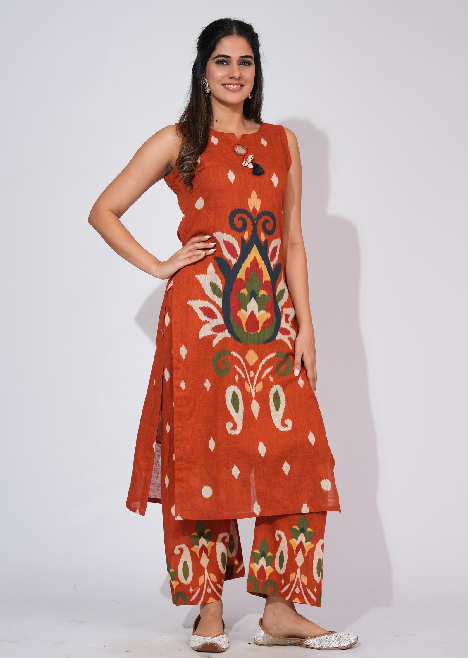 Rust Cotton Straight cut Kurti set