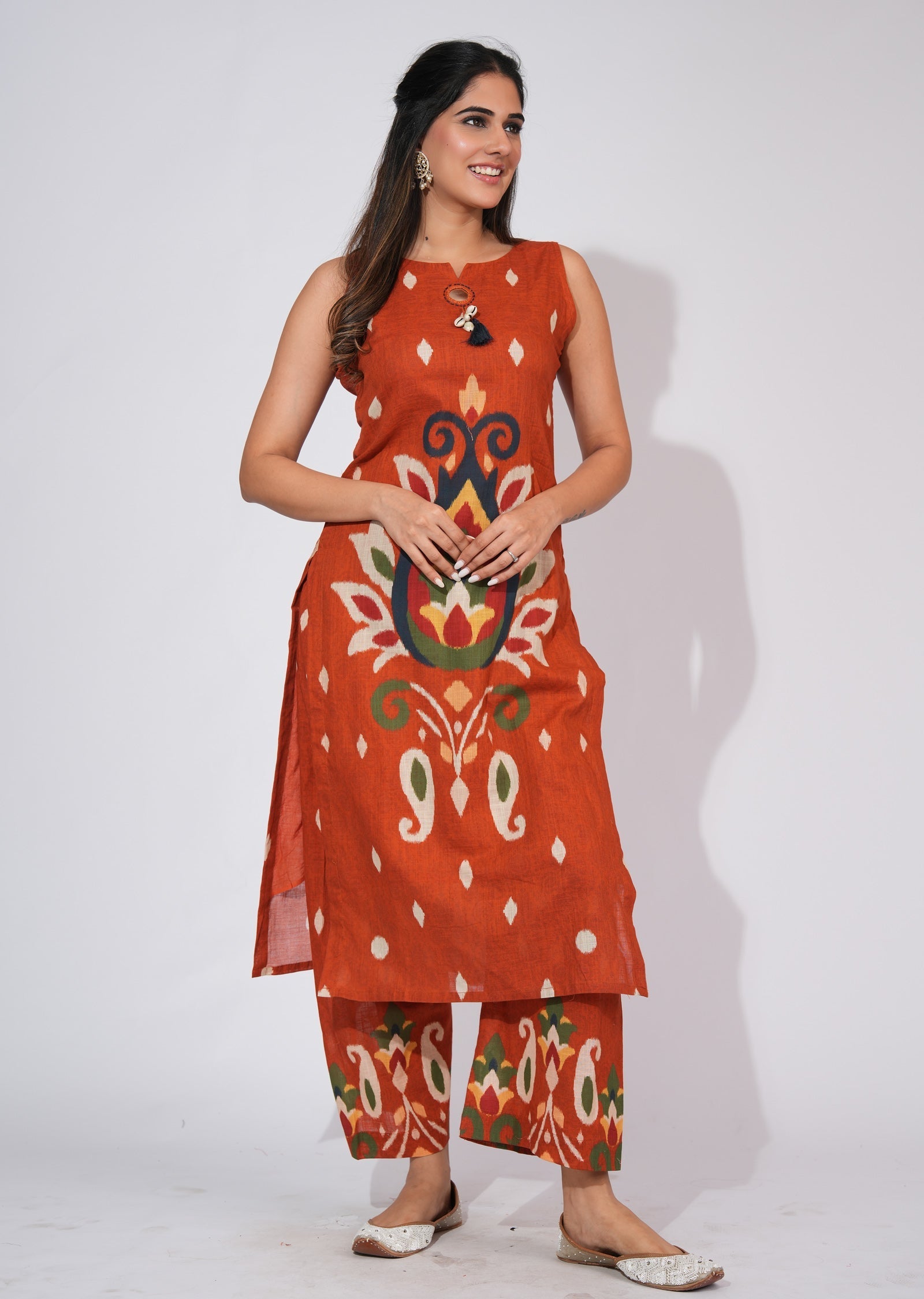 Rust Cotton Straight cut Kurti set