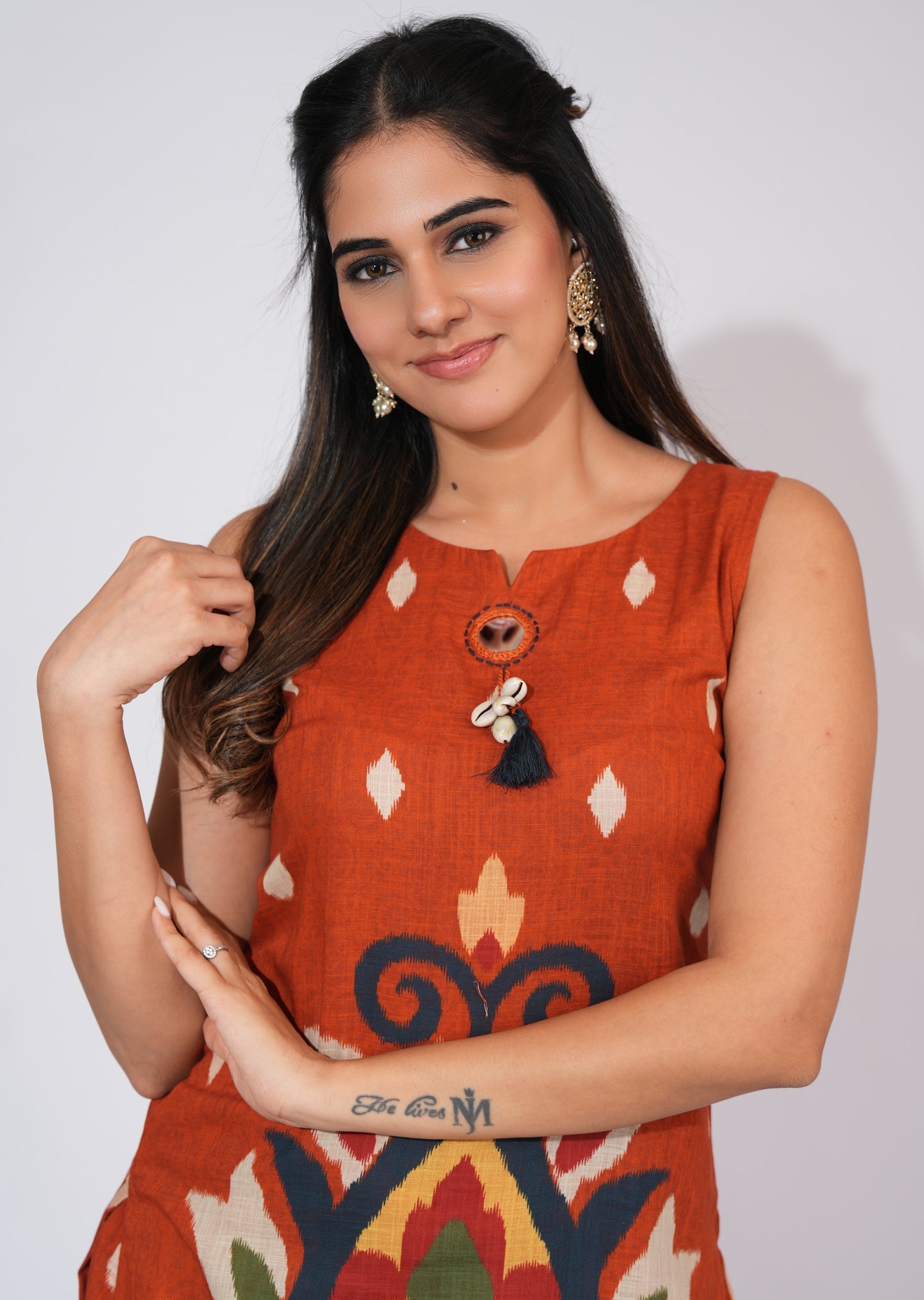 Rust Cotton Straight cut Kurti set