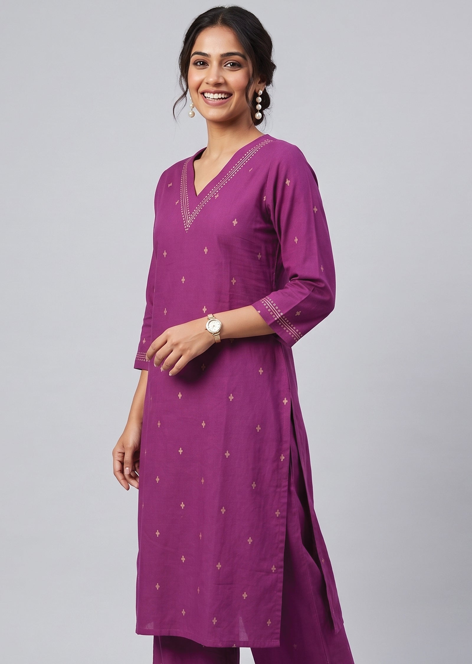 Magenta Cotton Kurti Set