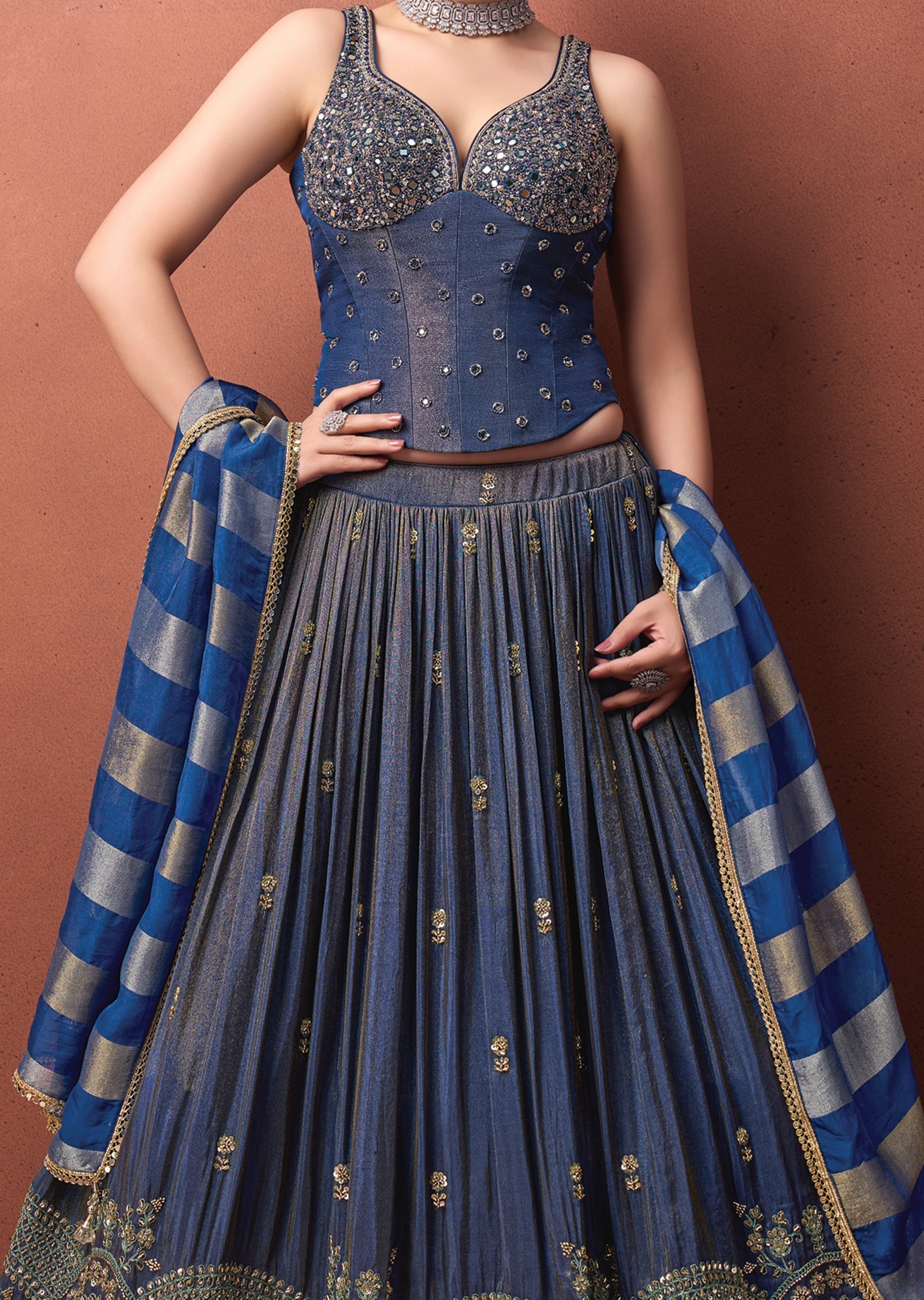 Blue Tissue Corset lehenga
