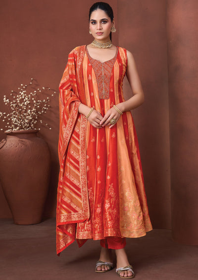 Rust Silk Anarkali Suit