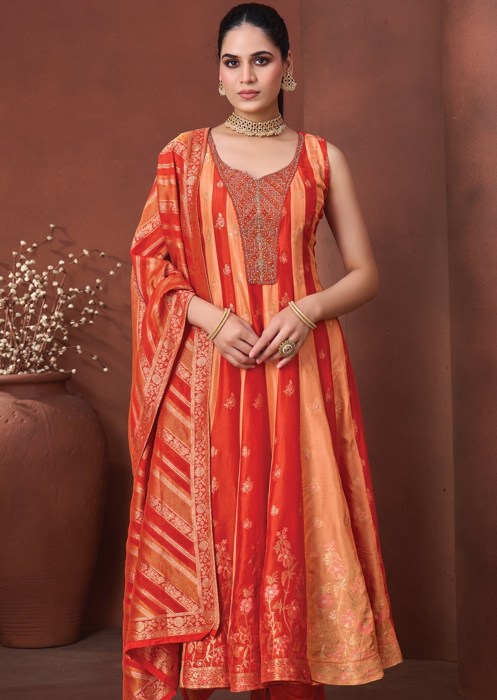 Rust Silk Anarkali Suit