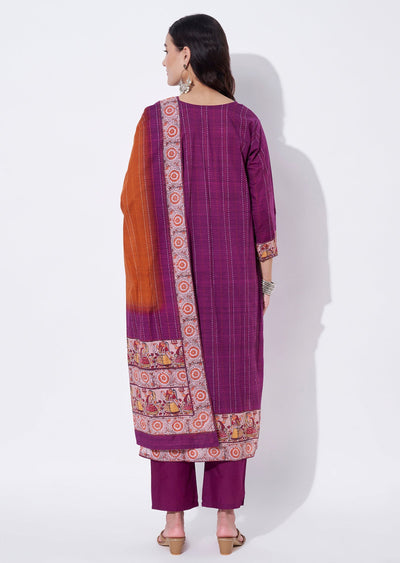 Magenta Cotton Straight cut suit