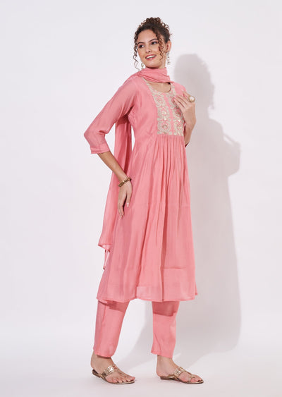 Peach Mul Chanderi Anarkali Suit