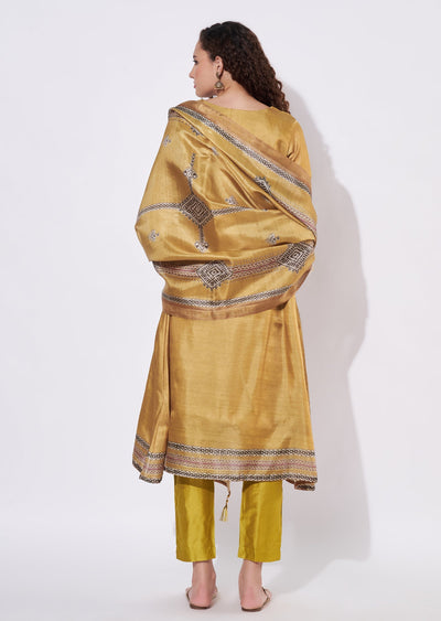 Green Tussar Anarkali Suit