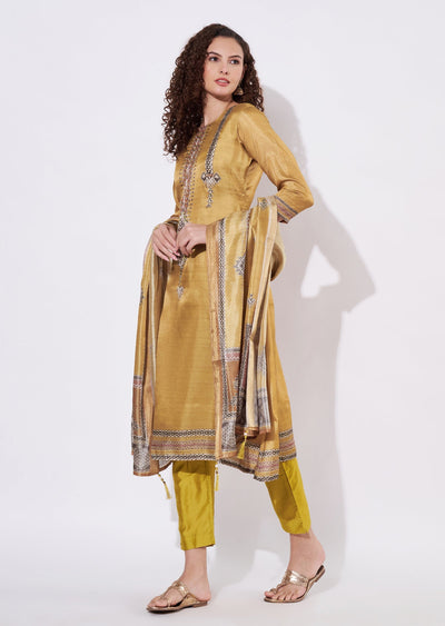 Green Tussar Anarkali Suit