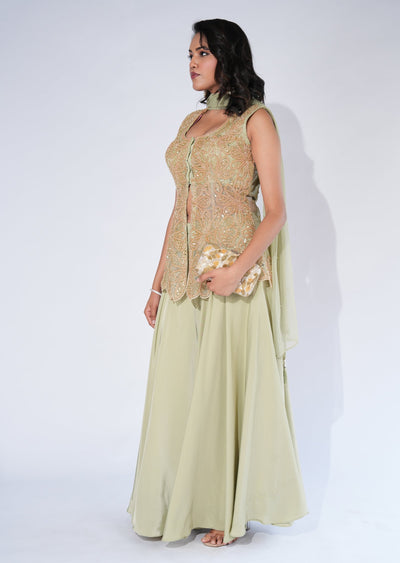 Green Net Sharara Set