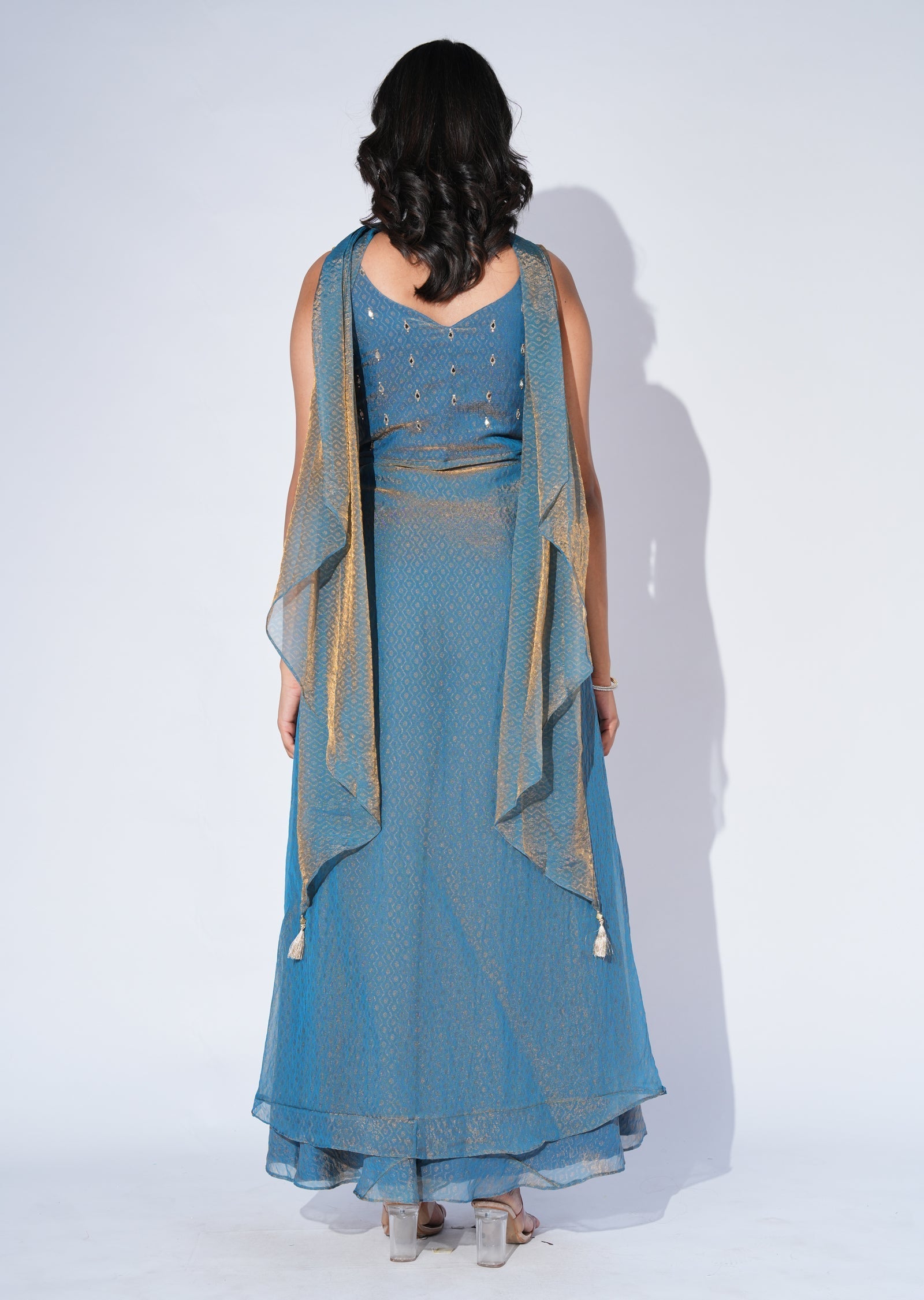 Grey Tissue Anarkali Suit