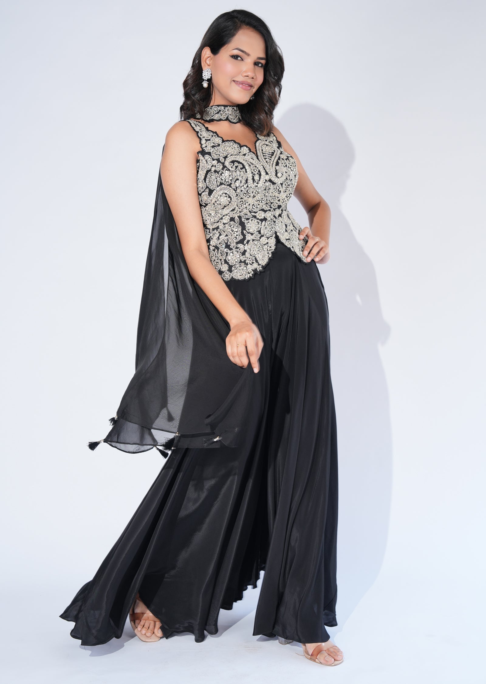Black Crepe Sharara Set