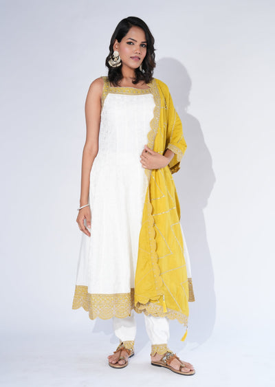 Cream Mul Chanderi Anarkali Suit