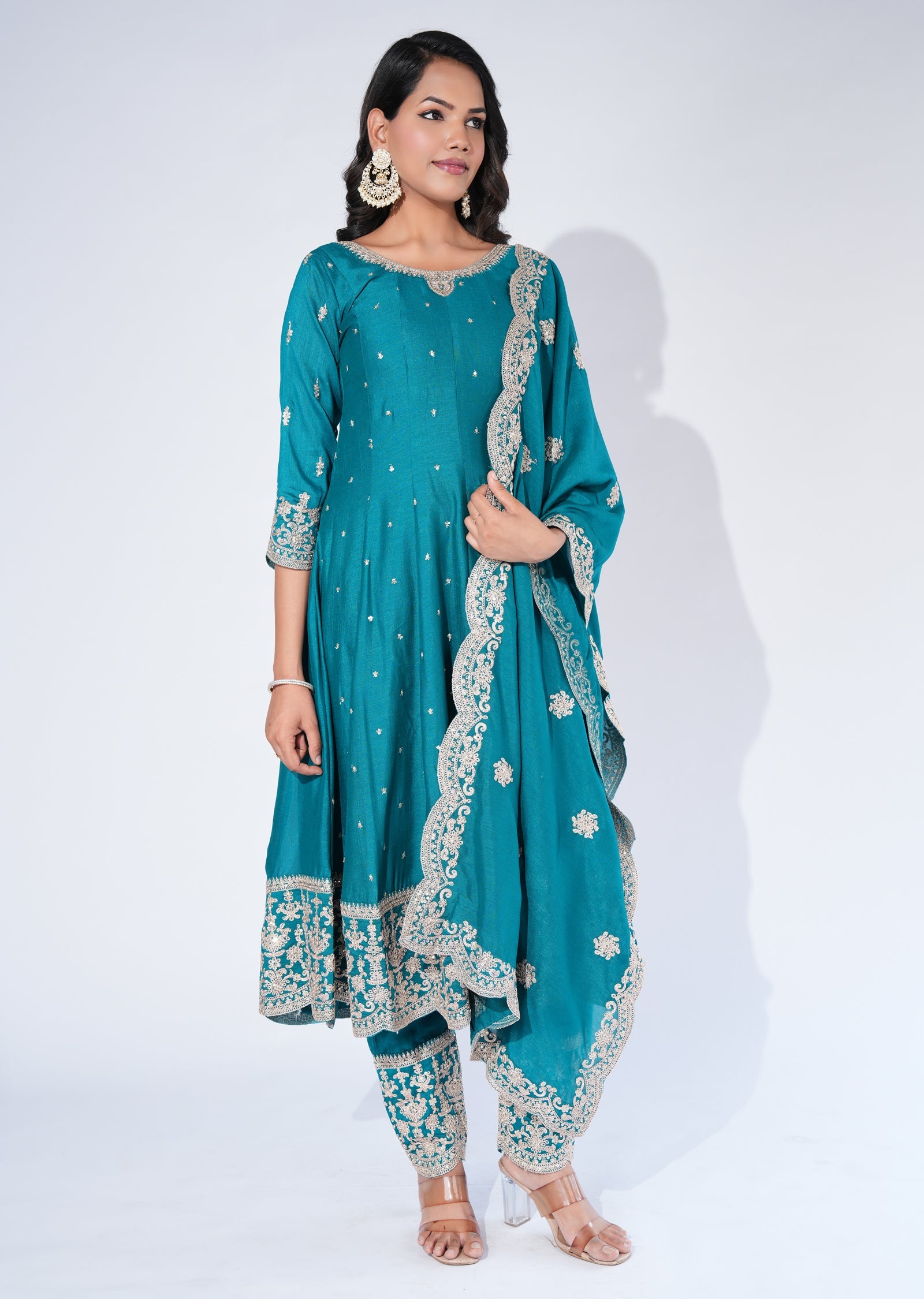 Rama Green Silk Anarkali Suit