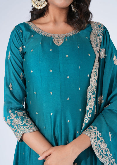 Rama Green Silk Anarkali Suit