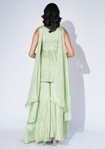 Green Tissue Sharara Set