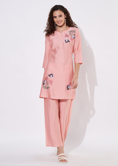 Peach Russian Silk Co-ord Set
