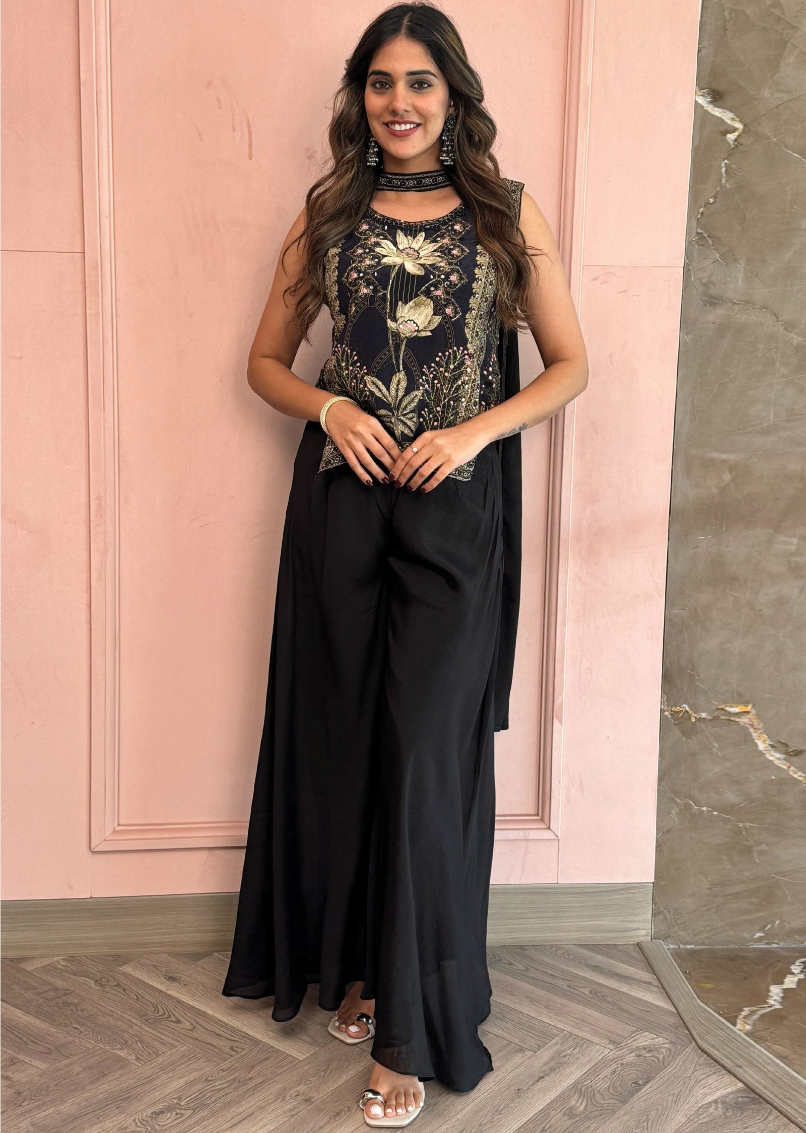 Black Chinnon Sharara set