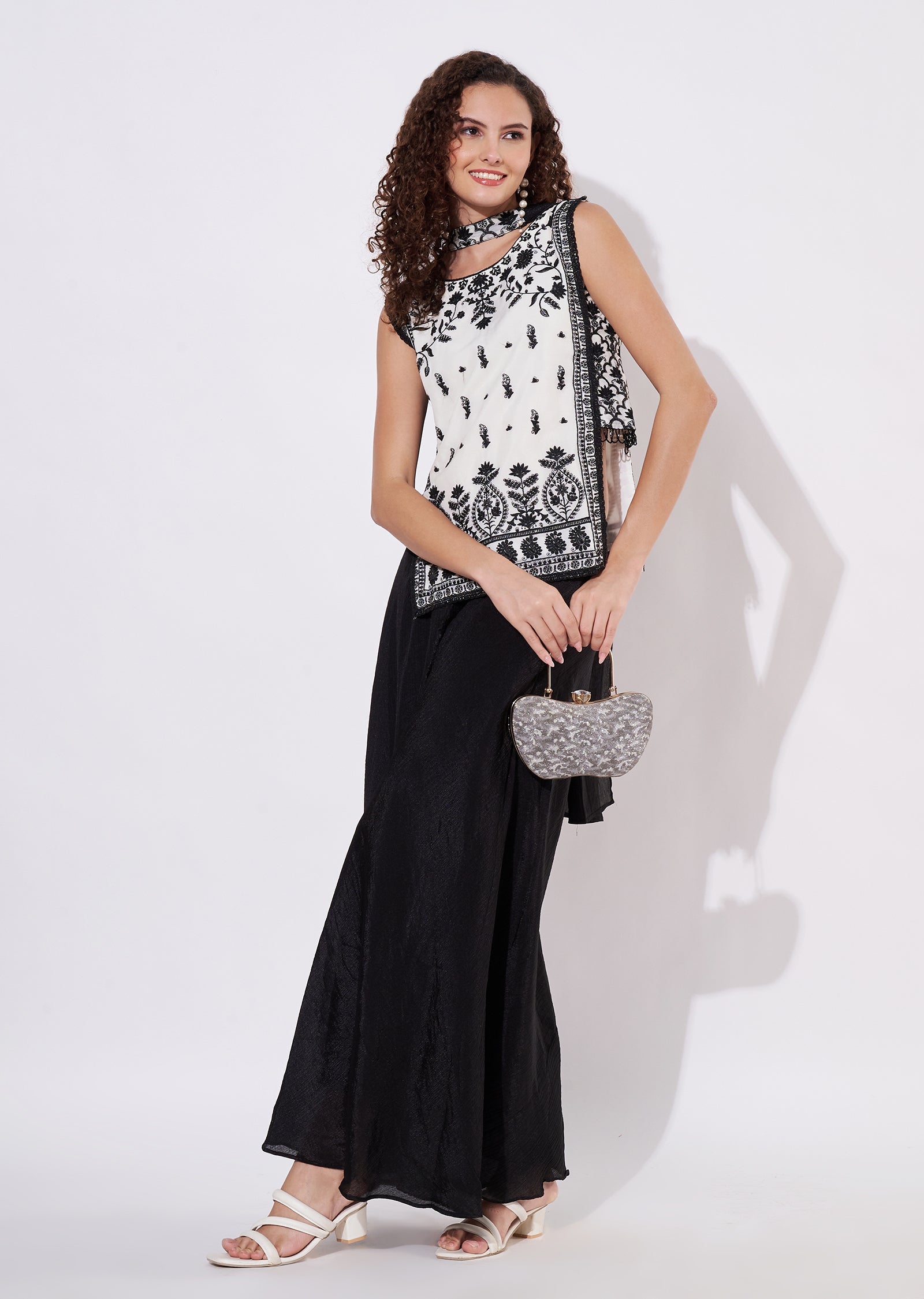 Off White Chinnon Sharara Set