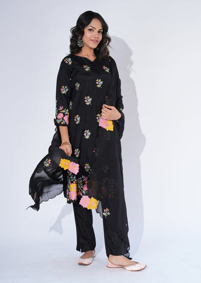 Black Silk Straight cut Suit